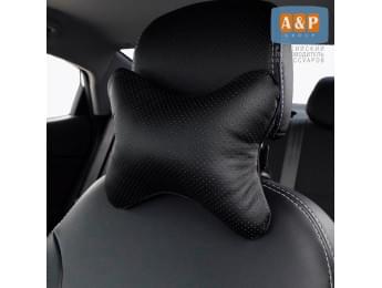 Подушка-косточка автомобильная под шею. Маленькая. Экокожа. Цвет: черный.